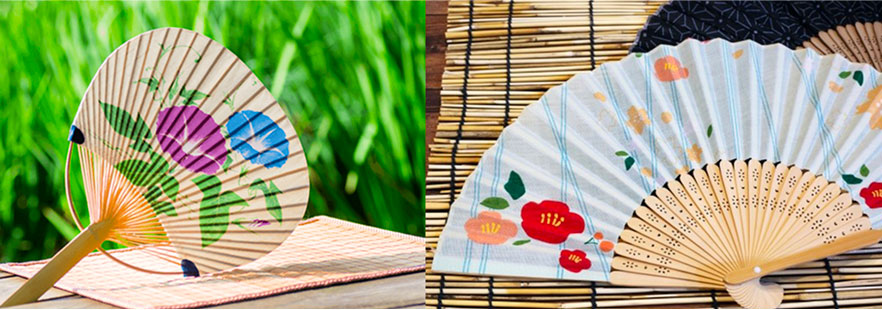 Quạt Uchiwa (trái) và quạt Sensu (phải).