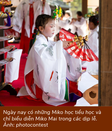 Ngày nay có những Miko học tiểu học và chỉ biểu diễn Miko Mai trong các dịp lễ. Ảnh: photocontest