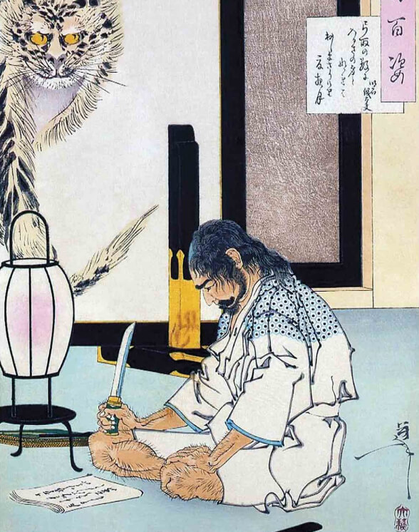 Samurai sáng tác bài thơ nói về cái chết của mình trước khi mổ bụng. Samurai sáng tác bài thơ nói về cái chết của mình trước khi mổ bụng.