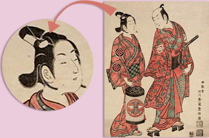 Tranh khắc gỗ của Ishikawa Toyonobu vẽ năm 1740, bên trái là một Wakashu, bên phải là một người đàn ông trưởng thành. Tranh khắc gỗ của Ishikawa Toyonobu vẽ năm 1740, bên trái là một Wakashu, bên phải là một người đàn ông trưởng thành. Ảnh: Wikipedia