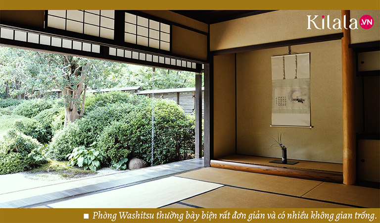 Phòng Washitsu thường bày biện rất đơn giản và có nhiều không gian trống.