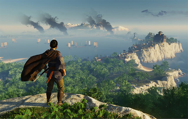 Toàn cảnh hòn đảo trong game Ghost of Tsushima.