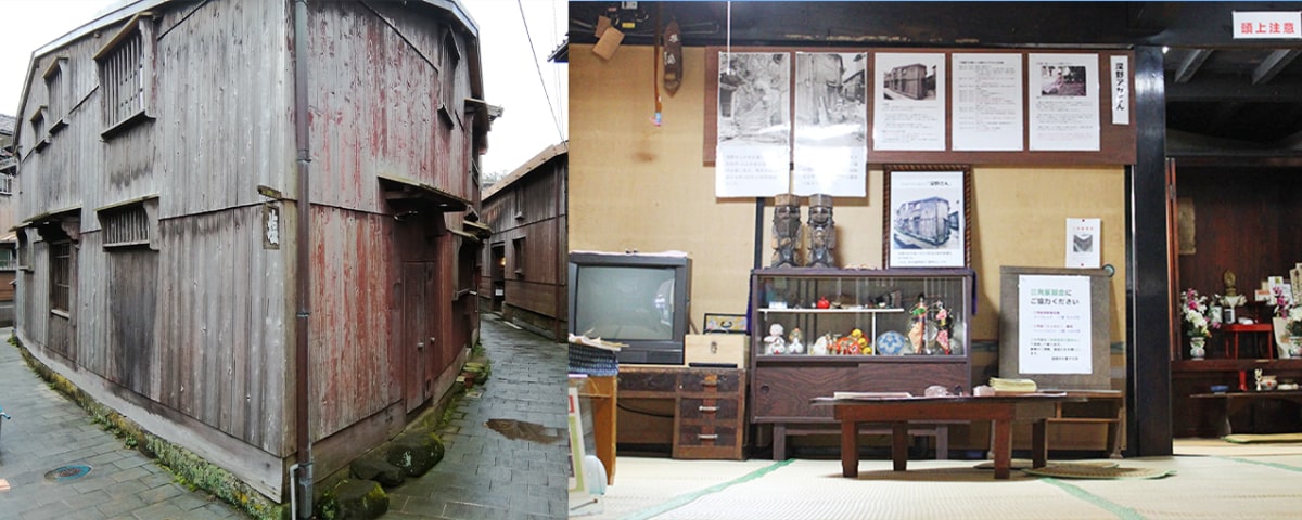 Ngôi nhà hình tam giác “Sankakuya”, một trong số những địa điểm mở cửa cho khách tham quan.