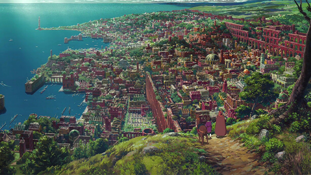 Một cảnh cho thấy tài năng trong chuyên môn kiến trúc của Goro Miyazaki, thuộc bộ phim Tales from Earthsea - tác phẩm đầu tay của ông. Một cảnh cho thấy tài năng trong chuyên môn kiến trúc của Goro Miyazaki, thuộc bộ phim Tales from Earthsea - tác phẩm đầu tay của ông.