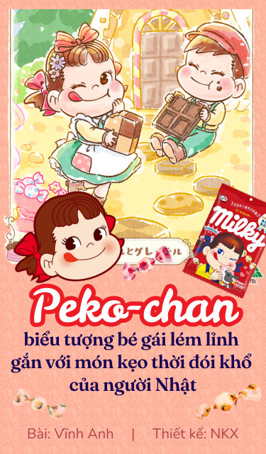 Peko-chan: biểu tượng bé gái lém lỉnh gắn với món kẹo thời đói khổ của người Nhật.