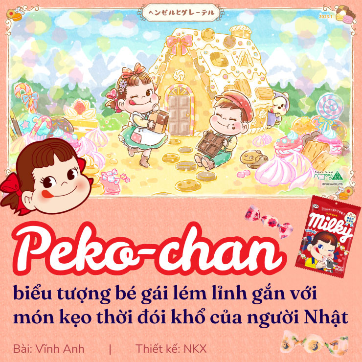 Peko-chan: biểu tượng bé gái lém lỉnh gắn với món kẹo thời đói khổ của người Nhật.