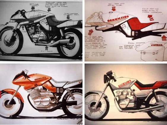 Bản phác thảo ban đầu của Target Design cho dòng 550cc ED-1 và 1100cc ED-2 của Suzuki Katana. Bản phác thảo ban đầu của Target Design cho dòng 550cc ED-1 và 1100cc ED-2 của Suzuki Katana.