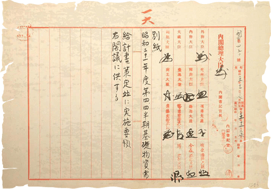 Quyết định ban hành chính sách Keisha Seisan Hoshiki của Chính phủ. Ảnh: archives.go.jp