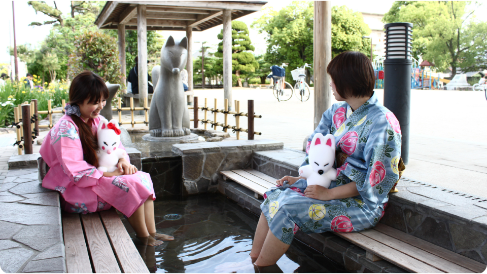 Biểu tượng cáo trắng tại Yuda Onsen.
