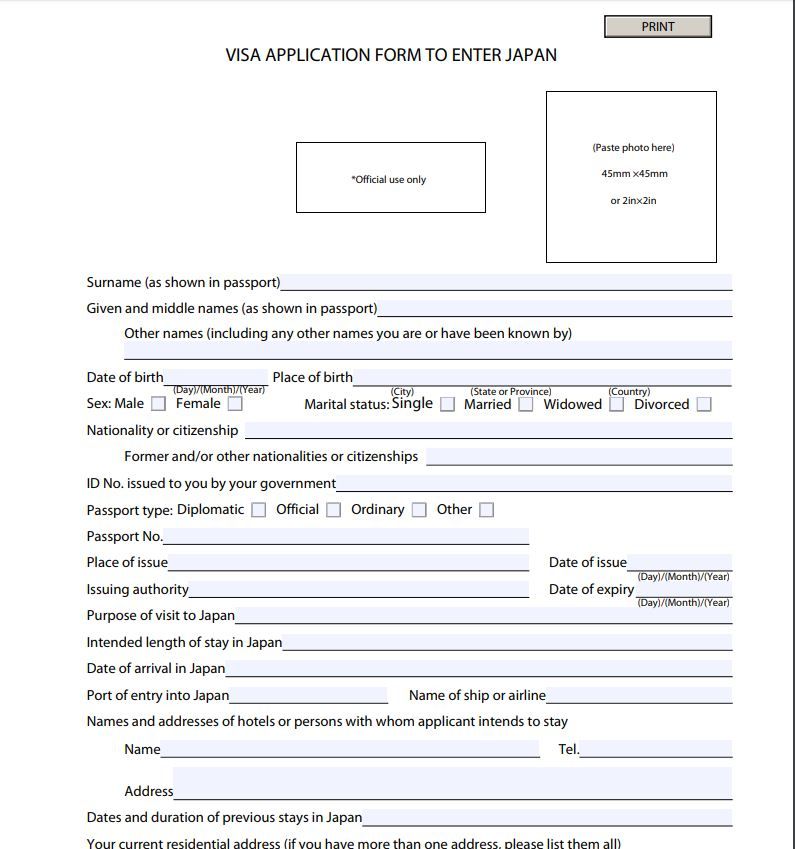 Đơn xin Visa Nhật